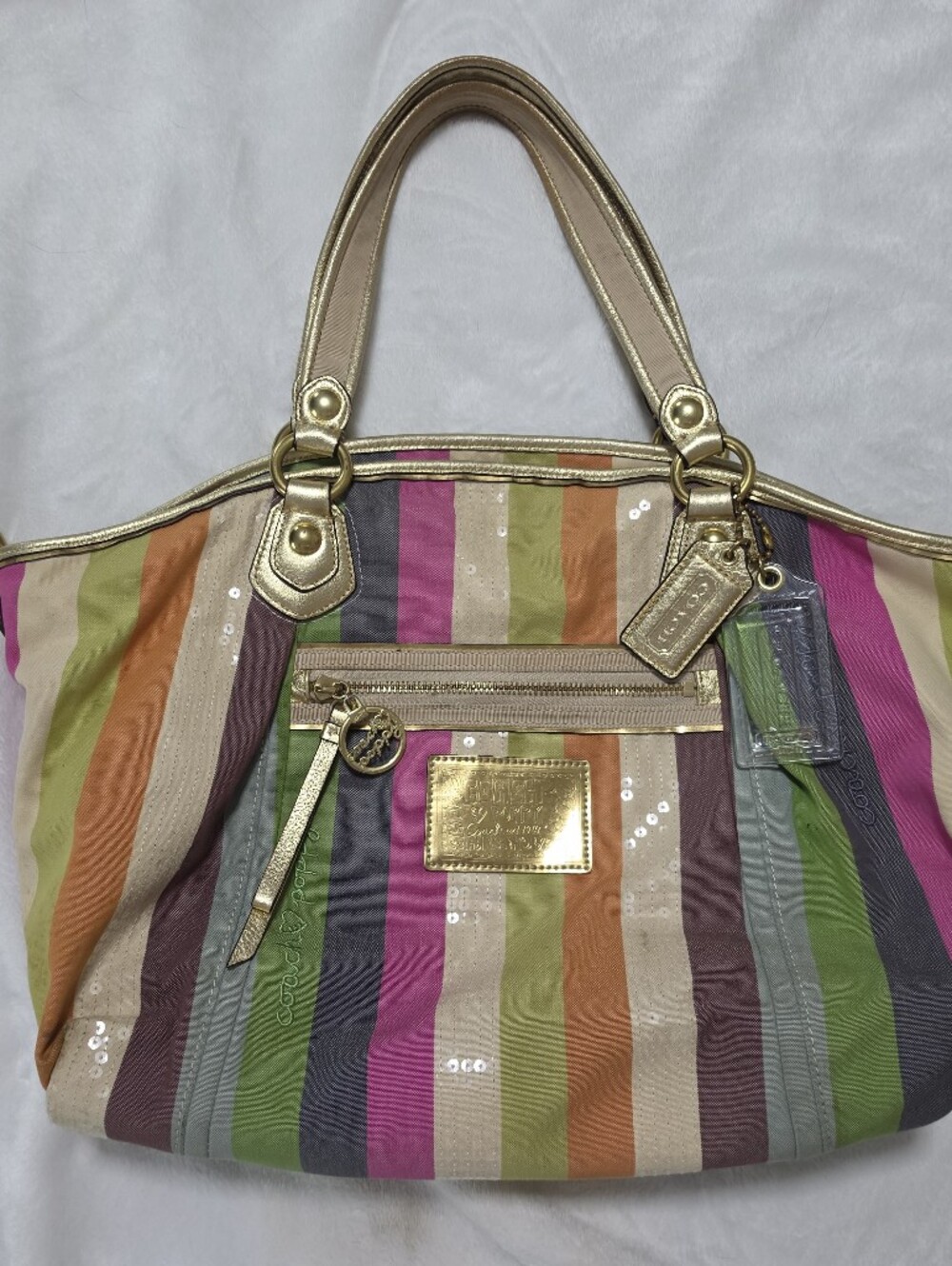 Coach POPPY Legacy Stripe Glam Tote